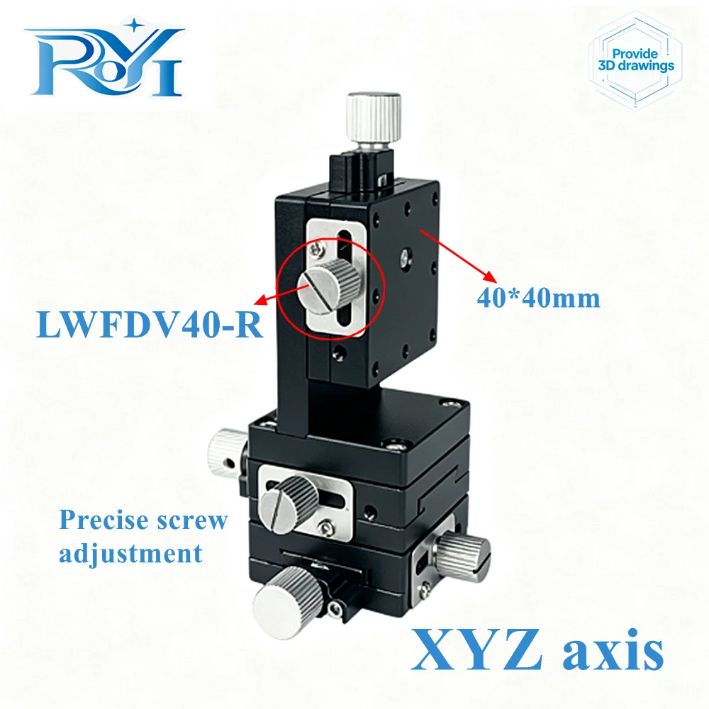 XYZ Axis 40mm LWFDV40 Dovetail Groove Precision Screw Adjustment Sliding Table Displacement Platform for Lab Optical Positioning