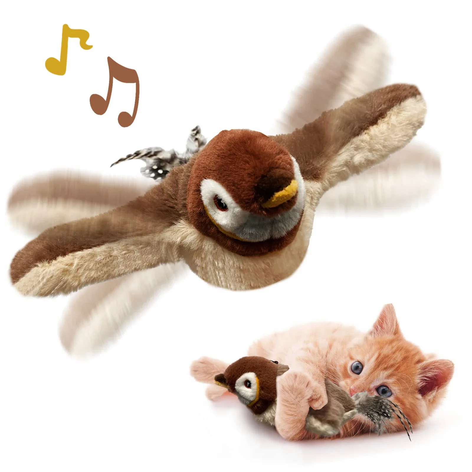 

Cat Toys Touch-activated Plush Toy Rechargeable Chirping Flapping Wings Bird Electric Pet Toys Interactive Cat Sparrow Toys