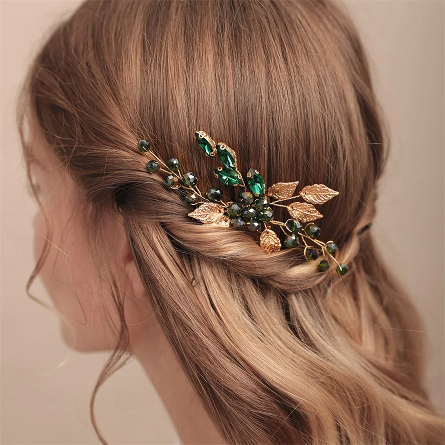 

2025 Wedding Leaf Crystal Hair Comb Hairpin Headband Tiara For Women Bride Queen Party Wedding Bridal Hair Accessories Jewelry