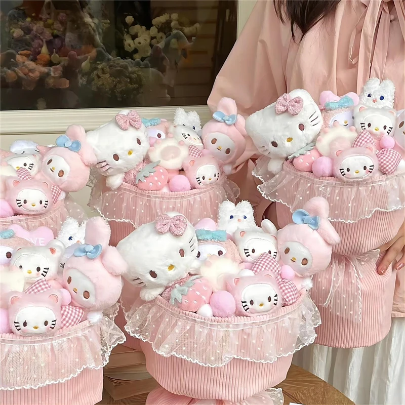 Schattig Sanrio Boeket Hello Kitty Bloem Cartoon Cinnamoroll Kuromi My Melody Speelgoed Bloemenmeisje Kind Vakantiecadeaus