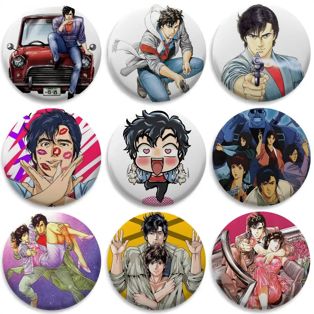 

Retro City Hunter Anime Badges Round Exquisite Badge Brooches Creative Pins For Clothes Hat Backpack Gift Accessories