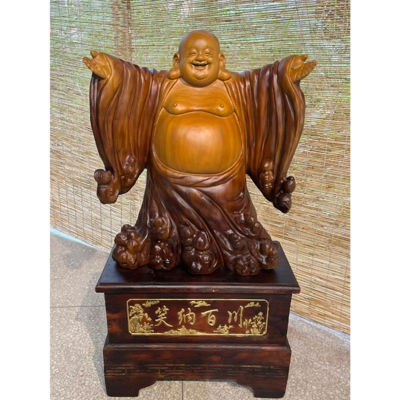 

Solid wood carving Maitreya Buddha statue big belly ornament home living room decoration crafts