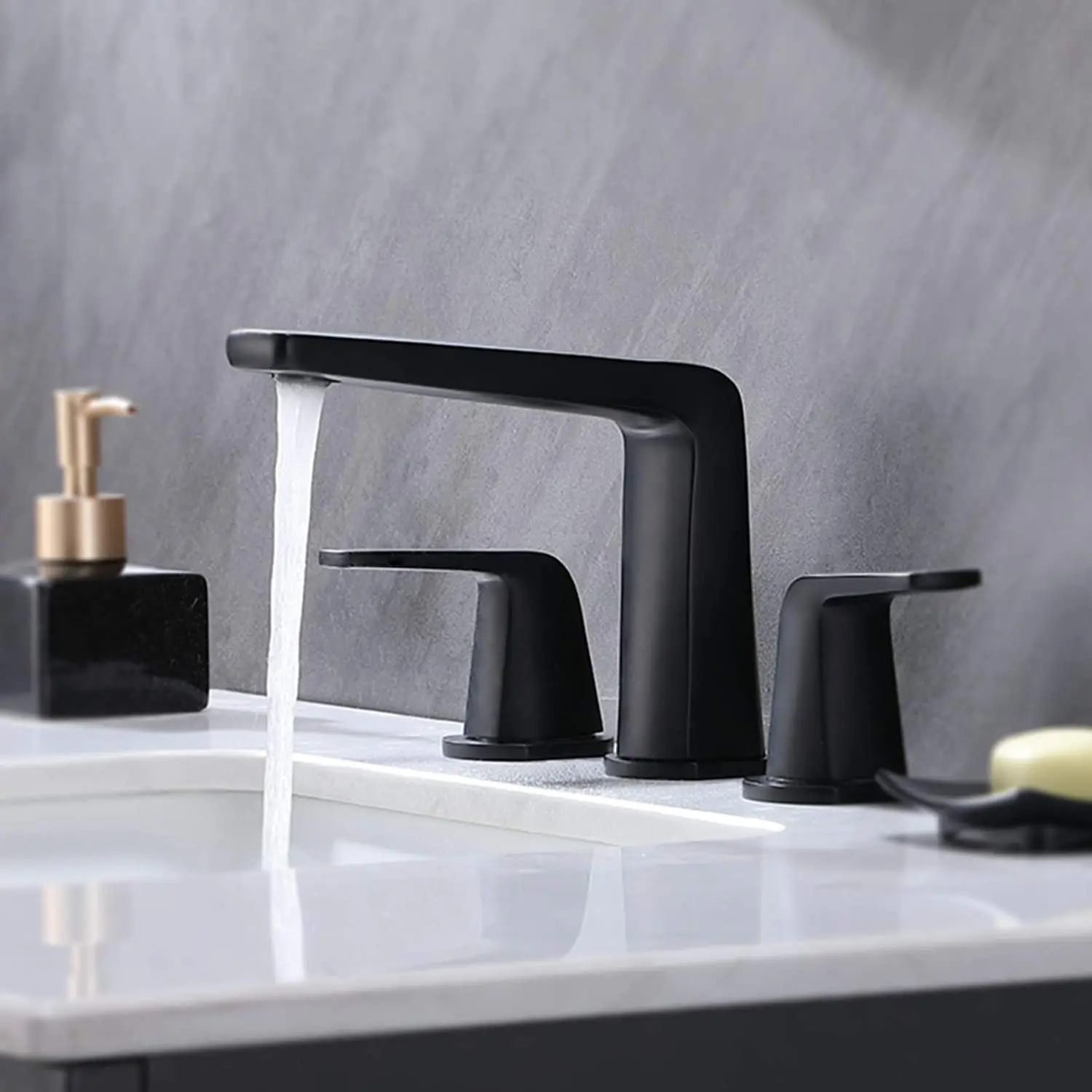 

Modern Solid Brass 2-Handle 3 Hole Widespread Matte Black Bathroom Sink Faucet, Lavatory Vanity Sink Faucets Cold hot Deck Mount