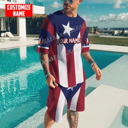 Puerto Rico flaga kraju T-shirt krótki Combo zestaw plażowy mężczyźni lato z krótkim rękawem Casual męska koszulka BoardShorts Set-1