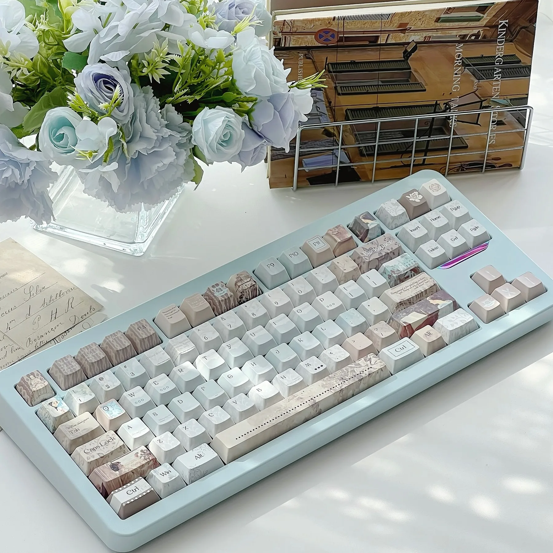 MAIMOOO Girl Letter Keycaps CHERRY SOA Blue Brown Retro Oil Painting Keycaps PBT Thermal Sublimation