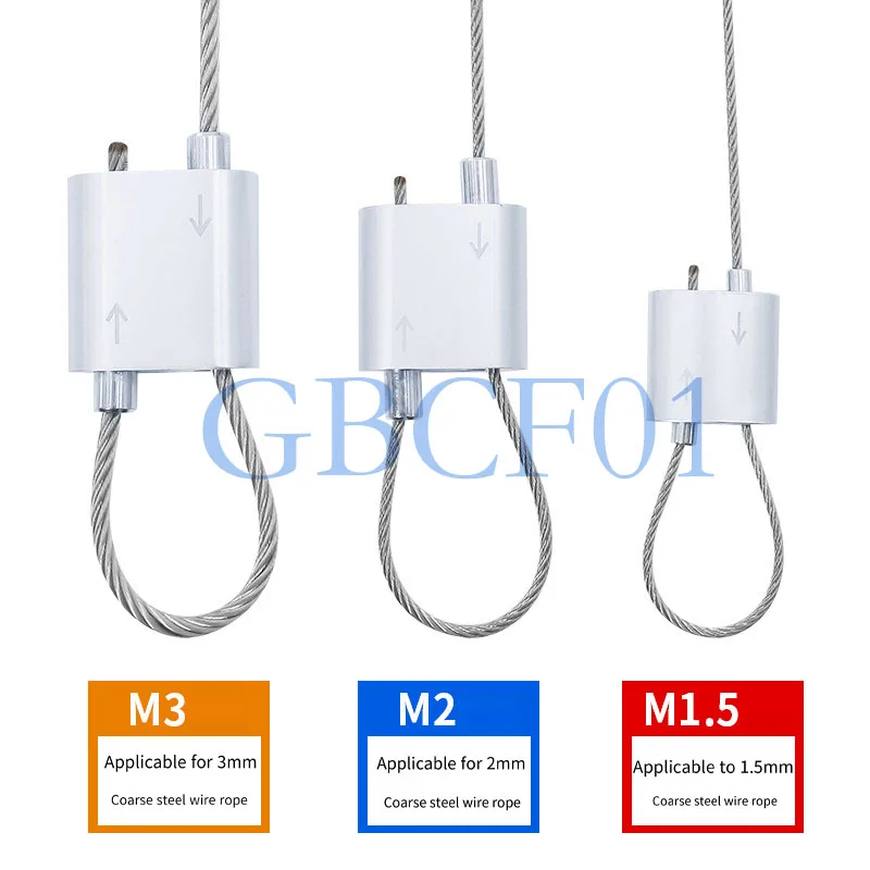 304 Stainless Steel Mist Silver 8-Figure Two-Way Self-Locking Buckle Adjustable Wire Rope Hanging Kit for Picture Hanger 1.5-3mm