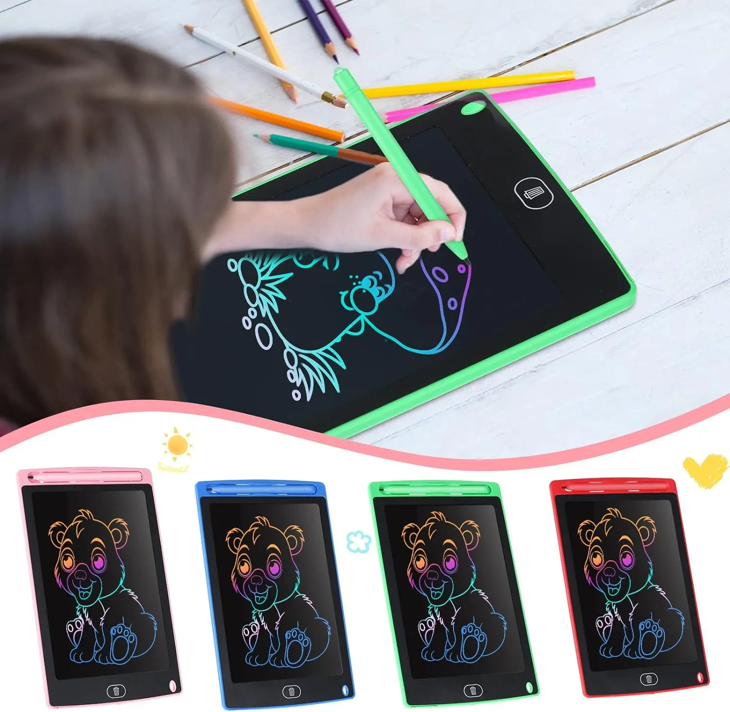 Tavolo da disegno a LED da 8,5 pollici Tavoletta elettronica per scrittura LCD Graffiti Blocco per schizzi Mgaic Cancellabile Blocco per scrittura a mano Giocattoli per regali per bambini