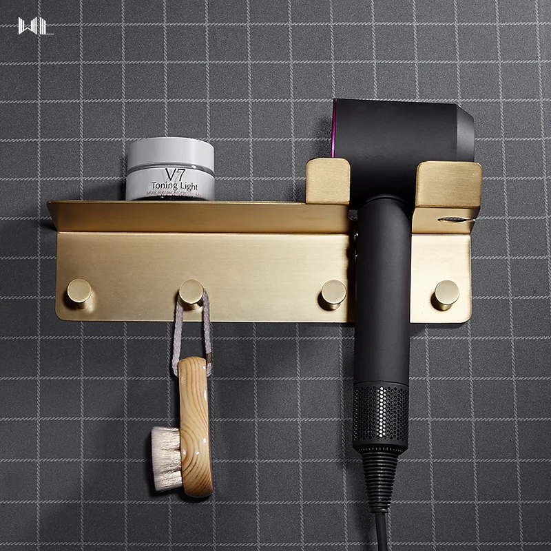 

Nordic Brass Brushed Dyson Hair Dryer Rack Free Punch Toilet Multi-functional Bathroom Dyson Fan Rack