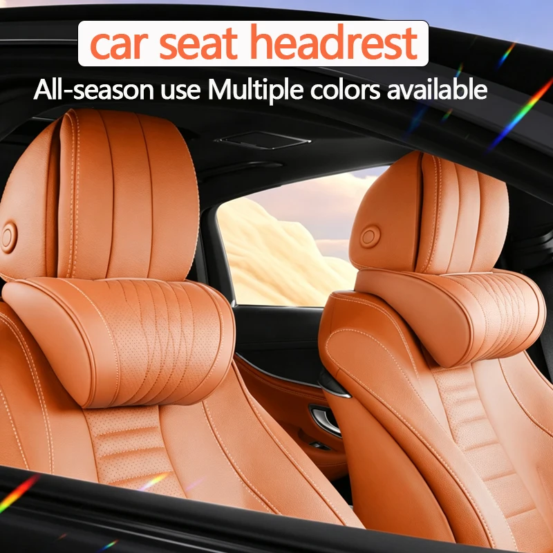 1 Stück Auto-Kopfstütze, multifunktionales Auto-Nackenkissen, universelles Kissen für Fahrer- und Beifahrersitz, Kopfstützenkissen, Orange/Schwarz/Braun – Detail 2