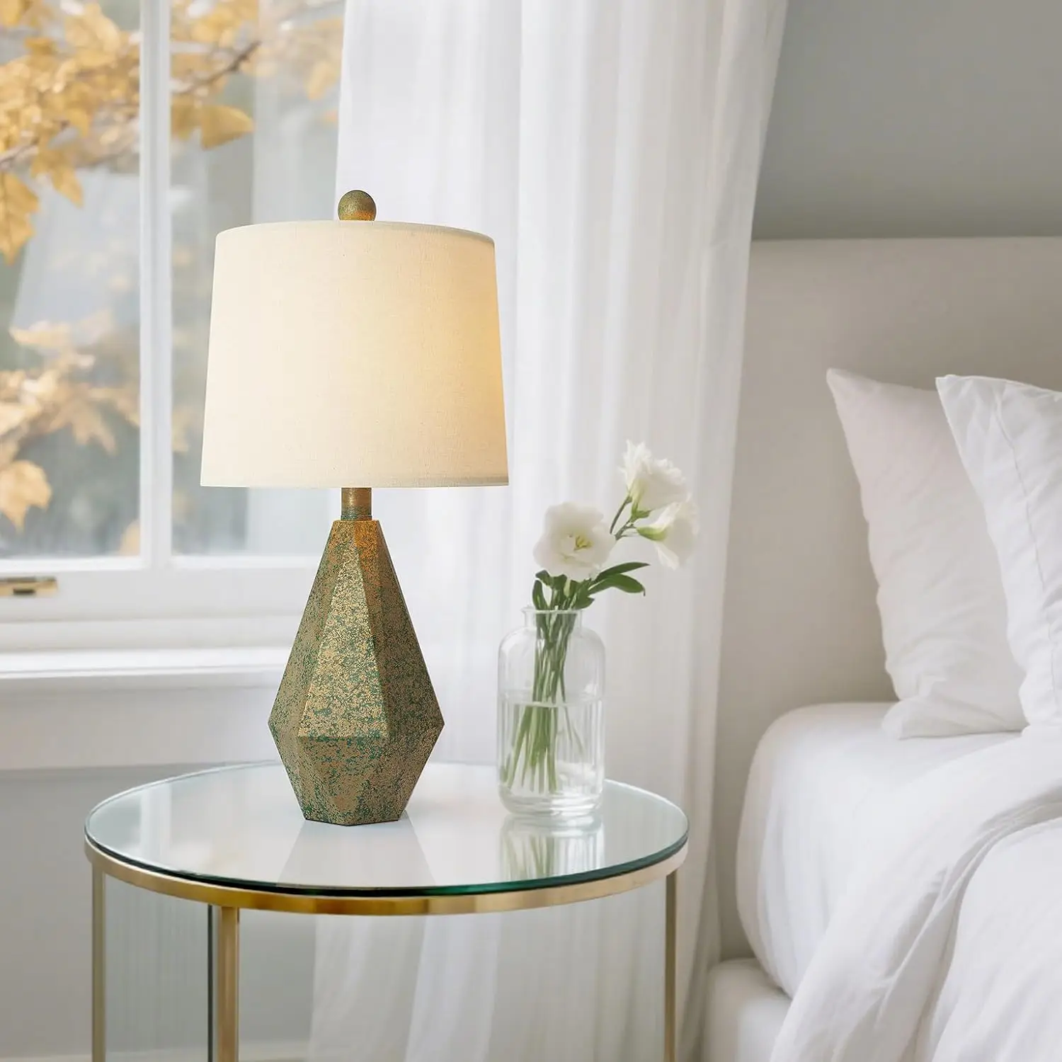 20.25" Green Table Lamps Set of 2 - Vintage Retro Bedside Lamps for Bedroom, Living Room, Nightstand, Small Space, Green with Gold view 5