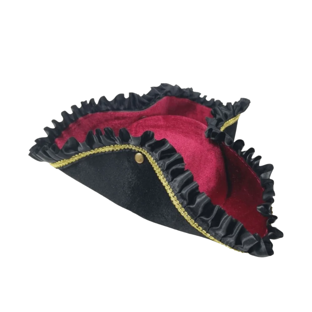 Satin Triangle Pirate Hat Pleated Ruffled Feather Decors Party Decoration Hat Dress Up Lace Trim Costume Cosplay Cap