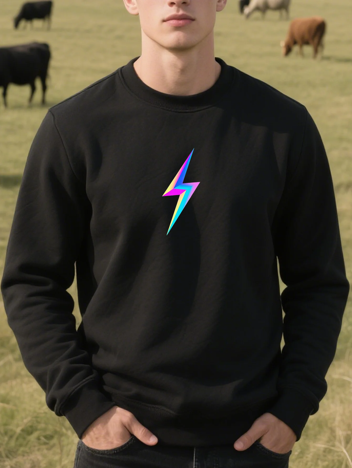 

Neon Lightning Graphic Printing Autumn and Winter Men's and Women's Sweatshirts Casual Loose Outdoor Street Sports Training