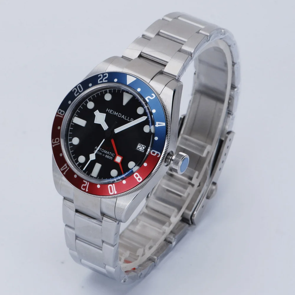 ساعة أوتوماتيكية للرجال من HEIMDALLR 42.3 ملم بتوقيت جرينتش ساعة يد ميكانيكية 20ATM مقاومة للماء غواص مضيئة ثنائية الاتجاه دوران الحافة NH34