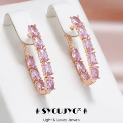 SYOUJYO Shiny Pink Natural Zircon Full Paved Drop Earrings For Women Luxury Party 585 Rose Gold Color Fine Jewelry Gift