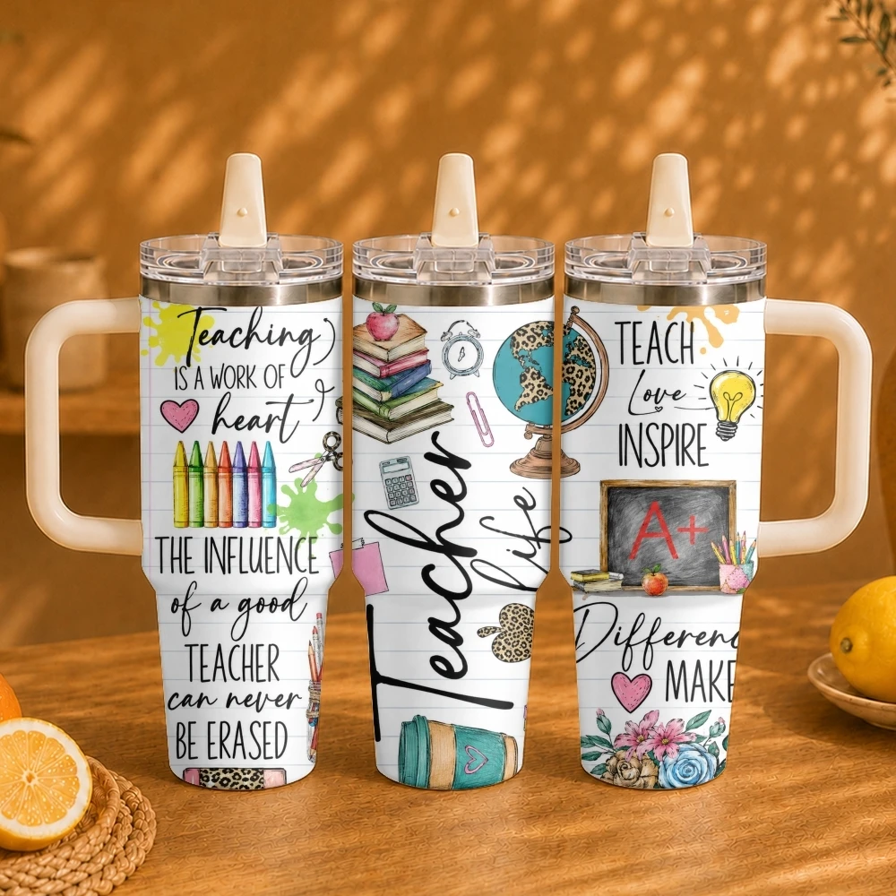 Happy Classroom Print Vacuum Flasks 40oz Vacuum Insulated Travel Mug - Stainless Steel Straw Cup Lid