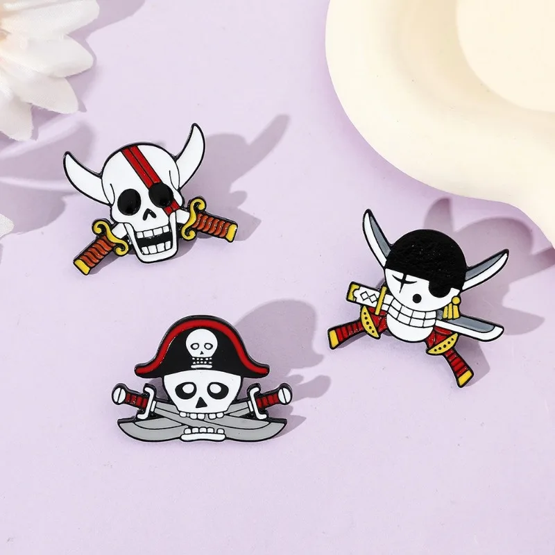 One Piece Zoro Cartoon Brooch Cap Luffy Anime Action Figures Metal Pin Toys Alloyed Badges Merchandise Decoration Children Gifts