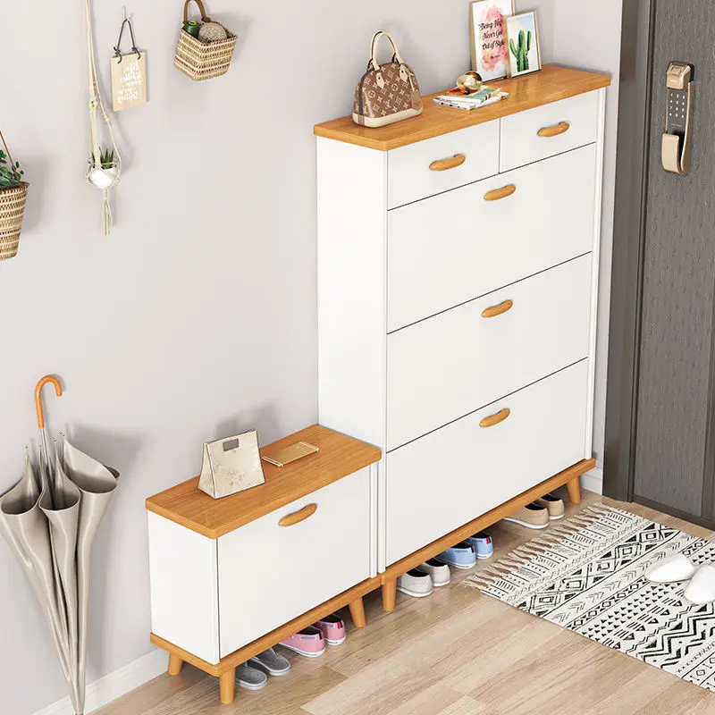 

Nordic shoe cabinet household door door tipping bucket porch cabinet small apartment narrow storage multi-layer solid wood leg s