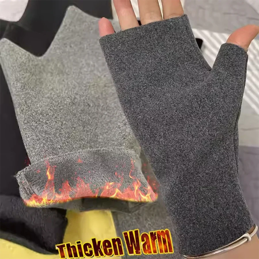 المرأة الشتاء الألمانية المخملية نصف اصبع قفازات زائد المخملية الخريف الشتاء قفازات دافئة مفتوحة فنجر Telefingers قفازات
