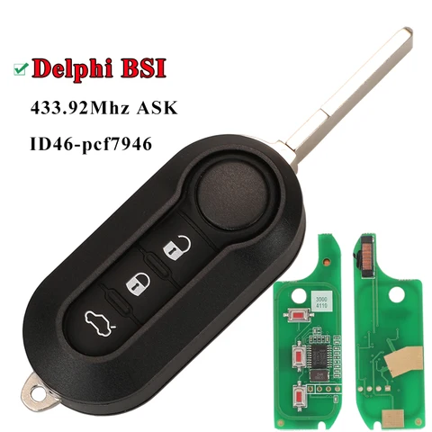 Автомобильный ключ-пульт для Fiat Delphi & Marelli MPV Bravo/Ducato 500 Doblo Qubo Grande Punto Citroen Jumper Peugeot Boxer 433.92 ID46