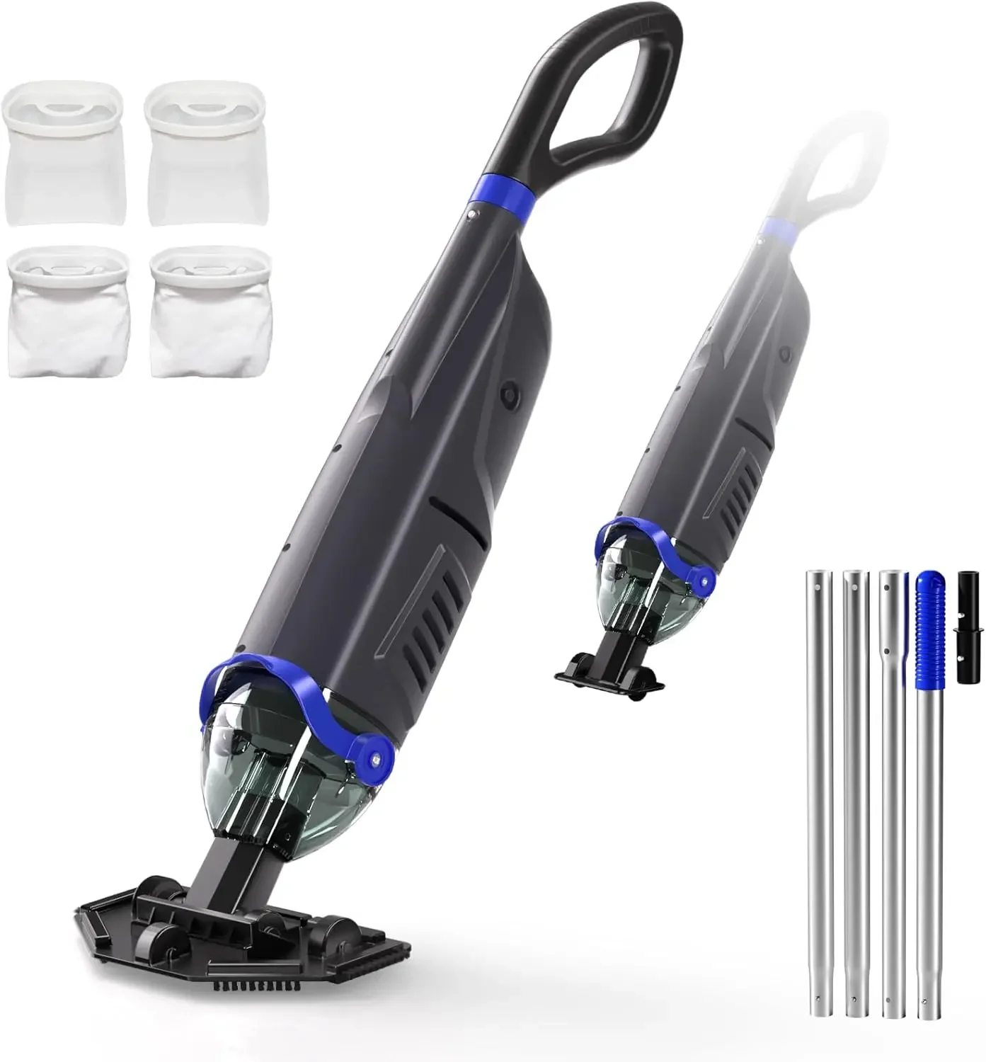 

Powerful Rechargeable Handheld Pool Vacuum Telescopic Pole, 60 Minute Run Time & Strong Suction for Deep Pool Cleaning