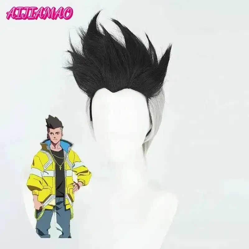 

Anime Cyberpunk Edgerunners David Martinez Wigs Costume Short Adult Men Halloween Cosplay Black Grey Hair + Wig Cap