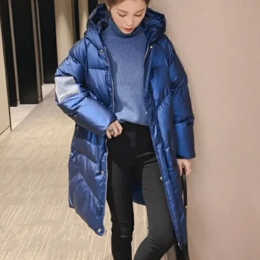 2022 Winter Jacket Ladies Down Cotton Long Coat Shiny Face Women's Oversize Bread Coat Stand-up Collar Coat Winter