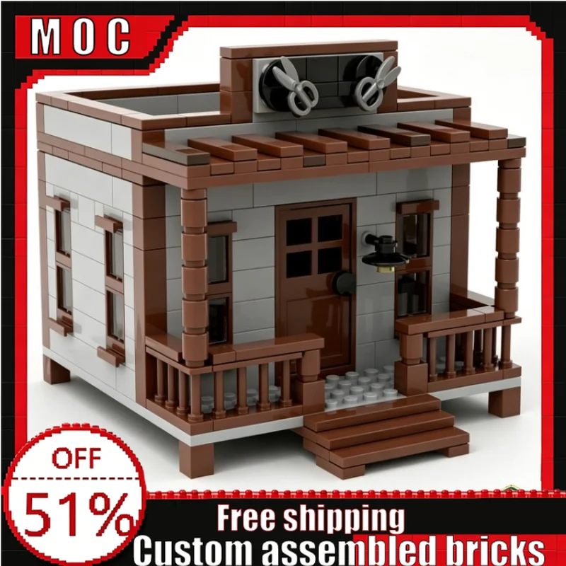 

417 PCS MOC Small Western Barber Shop Model City Street View Building Block DIY Assembly Educational Toy Birthday Christmas Gift