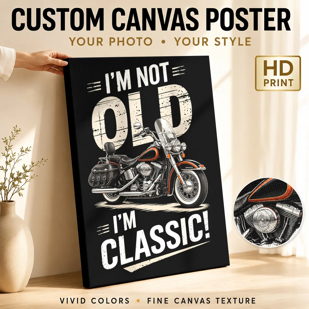 American FLSTC Heritage Softail Black Cruiser Bike Canvas Print Posters 3D Wall Art With Customized Photo For Office Ideal Gift