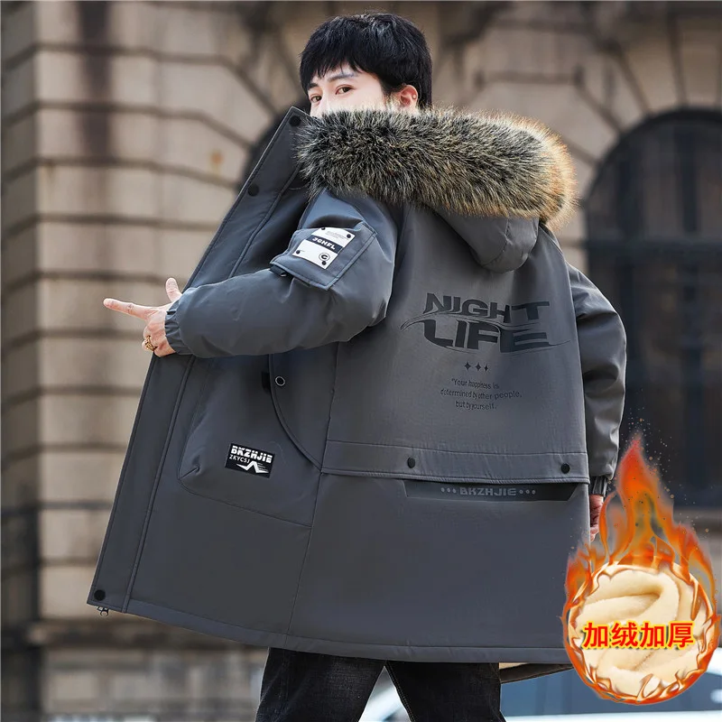 남성용 두꺼운 따뜻한 재킷, 후드 파카 코트, 양털, 트렌디 브랜드, 스트리트웨어, 울 라이너 재킷, 가을, 겨울, 신상