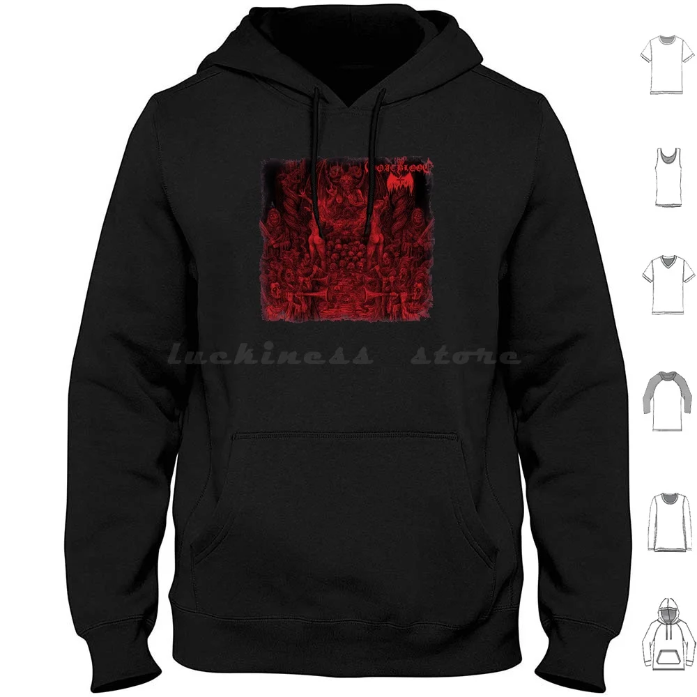 Goatblood Hoodie cotton Long Sleeve Goatblood Goatblood Band Bathory Goat Blackmetal Quorthon Mayhem Metalhead Blood