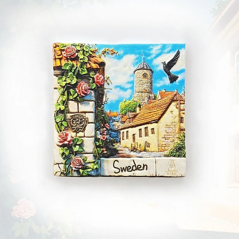 Visby Sweden Fridge Magnet - Charming 3D Rose & Old Town Souvenir Unique Baltic Island Travel Gift for Home & Garden Decor