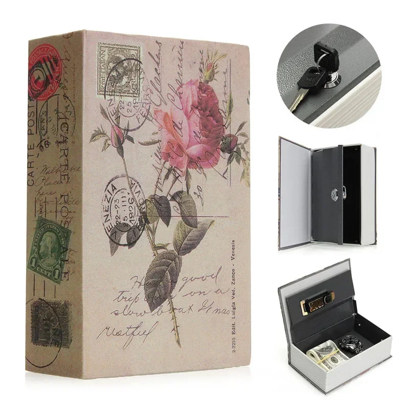 Money Book Safes Fun Simulation Key Lock Book box Metal Steel Cash Secure Secret Hidden Piggy Bank Storage Box