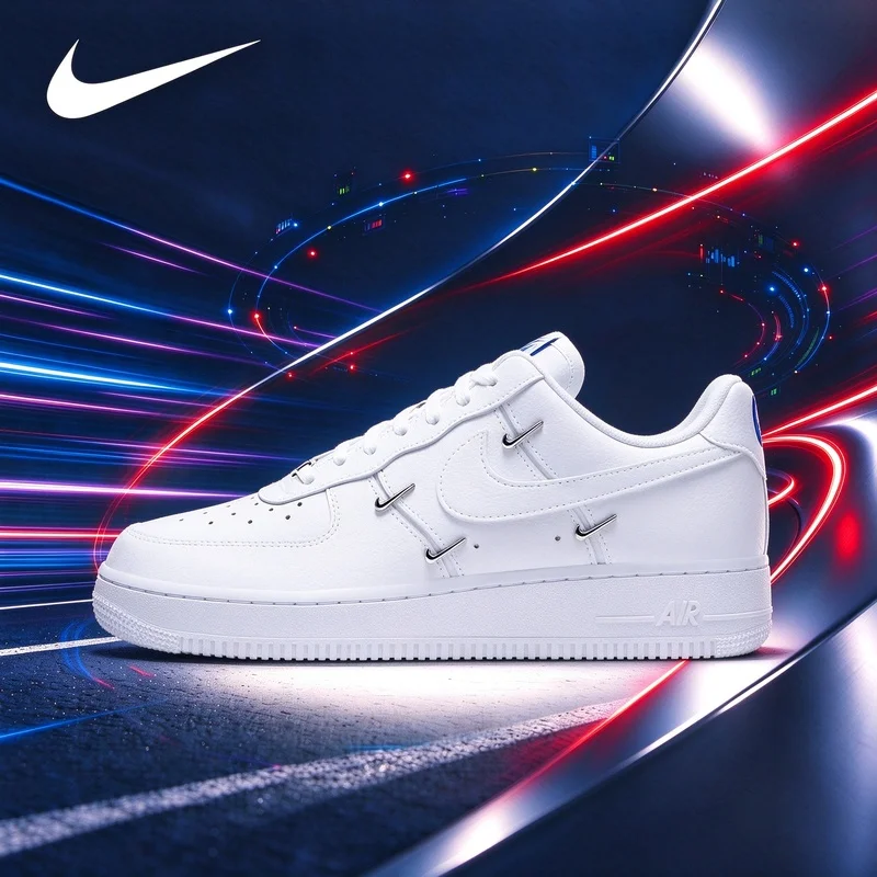 Minimalist White Casual Fashion Shoes, Decorative Metal Logo Details, Lightweight Cushioned Rubber Sole Sneakers CT1990-100
