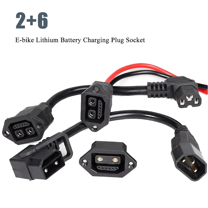 2+6 Electric Vehicle Charger Plug Socket with Wire 8Pin E-bike Lithium Battery Connector Charging Interface Replacement Adapter