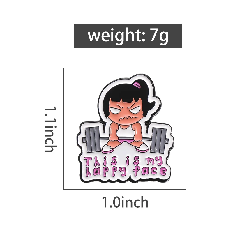 This Is My Happy Face Enamel Pins Custom Weightlifting Girl Brooch Backpack Clothes Badges Fitness Jewelry Gift for Friends