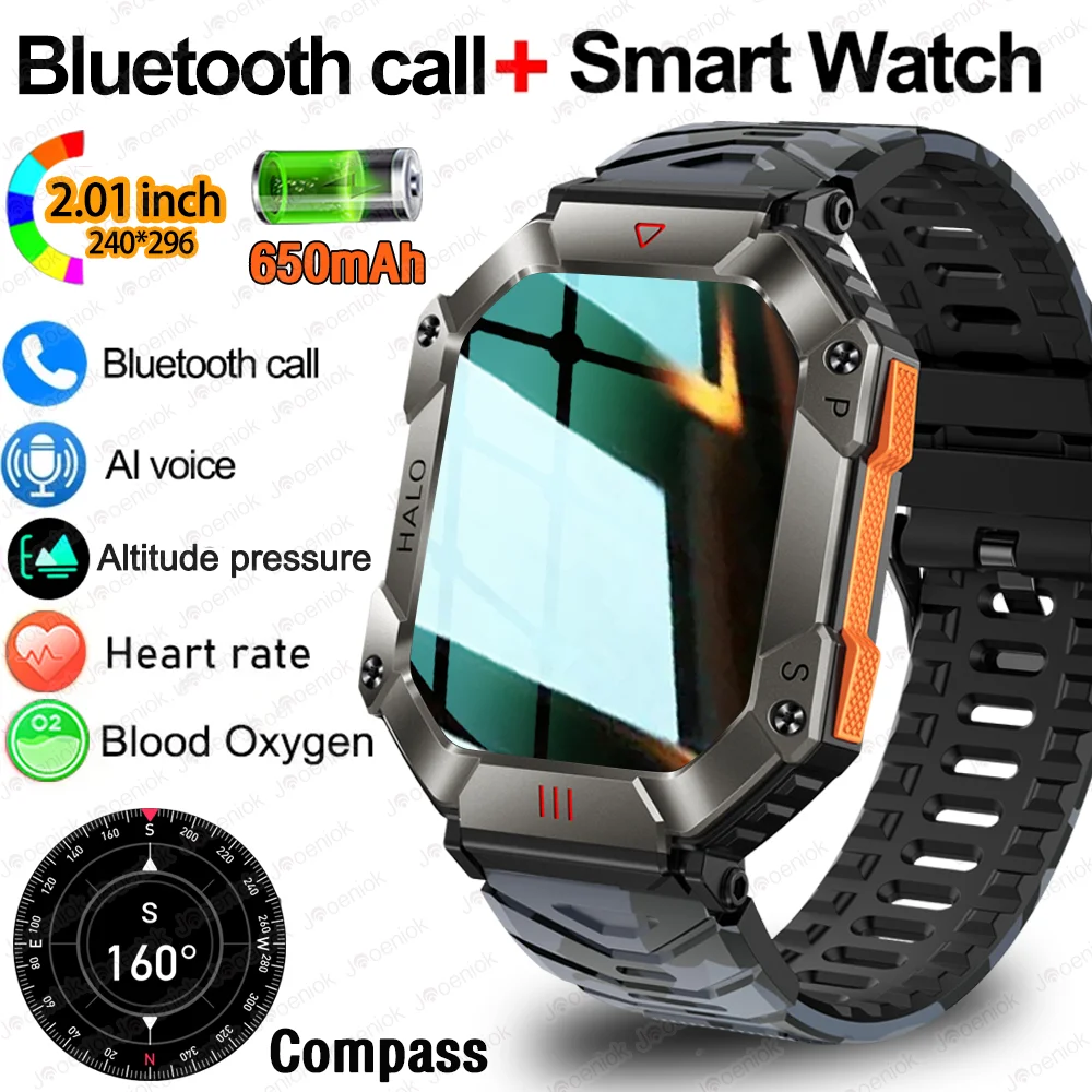 650mAh Battery Smartwatch Men Gift Compass Altitude Heart Rate Monitor Waterproof Fitness BT Call Smart Watch For Android IOS