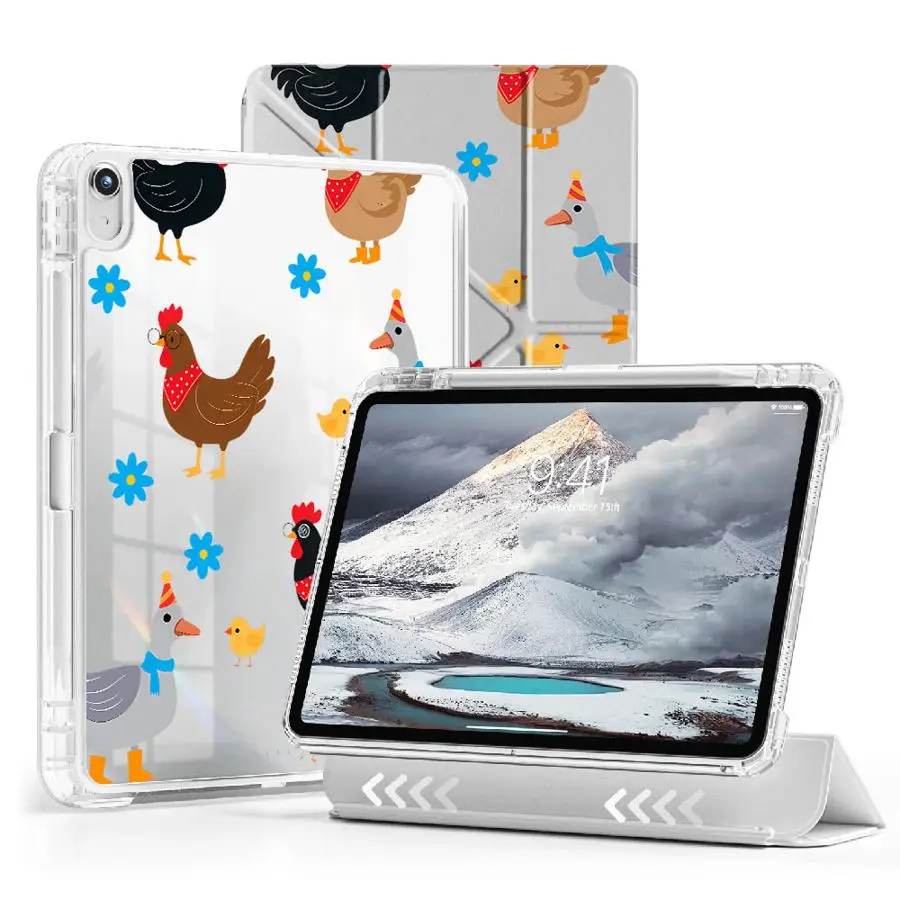 Playful Farm Chickens Holder Cover Tablet Case For iPad 11th 10th 9th 8th 7th 12.9inch Pro 2025 Mini 6 7 Air 4 5 M3 M2 M4 11inch