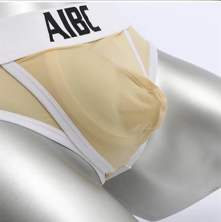 Aibc Open Front Mens Sheer Thong Penis Pouch Underwear T Back Sexy Lingerie Crotch Hole Ice Silk Panties Male Low Rise