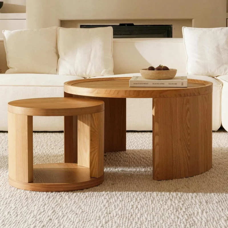 

2026:Nesting Set of 2, Brown Coffee , 31.5 Large & 18 Small Low Tables with Wood Top, Center Table
