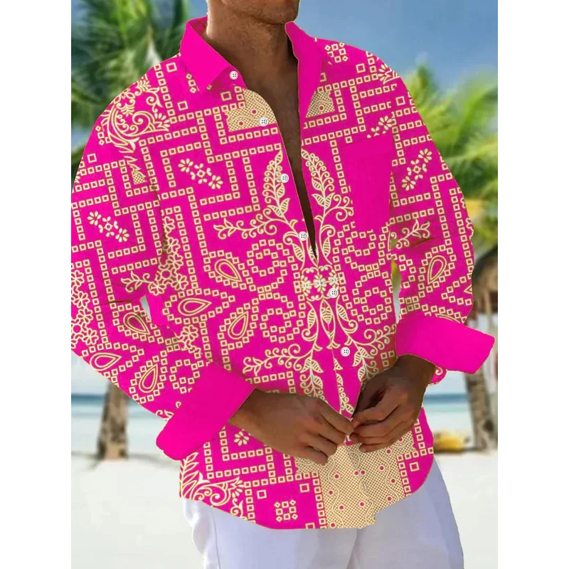 قمصان رجالية، قمصان بأزرار سفلية، قمصان كاجوال، للربيع والصيف، مطبوعة بأكمام طويلة، يوميًا، عصرية، مريحة