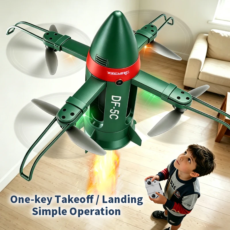 DF-5C Rocket Drone Brushless Motor Flame Spray LED Lights 2.4G RC Foldable One Key Takeoff Landing Headless Mode Kids Toy - view 4