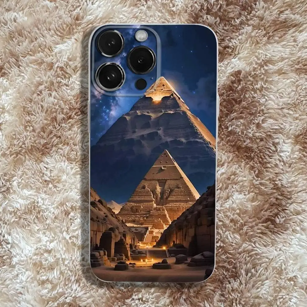 Etui na telefon z motywem egipskich piramid dla iPhone'a 17, 16, 15, 14, 13, 12, 11, Pro, Max, Plus, E, SE4, Air, Mini, przezroczyste.