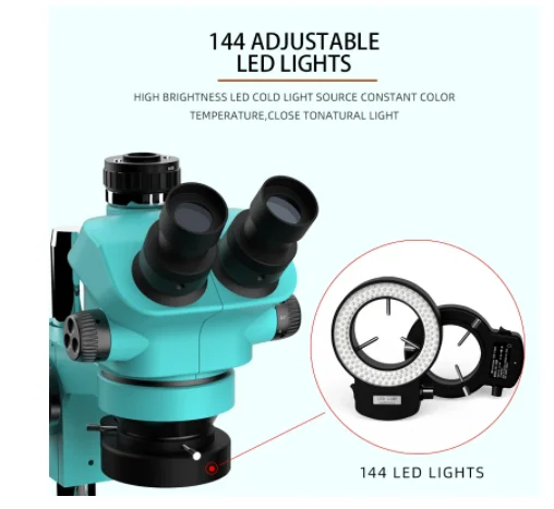 

RF4 New Trinocular Microscope Head 7-50X Simul Focal Continuous Zoom Stereo Microscope WF10X/22mm Eyepiece Phone PCB Soldering