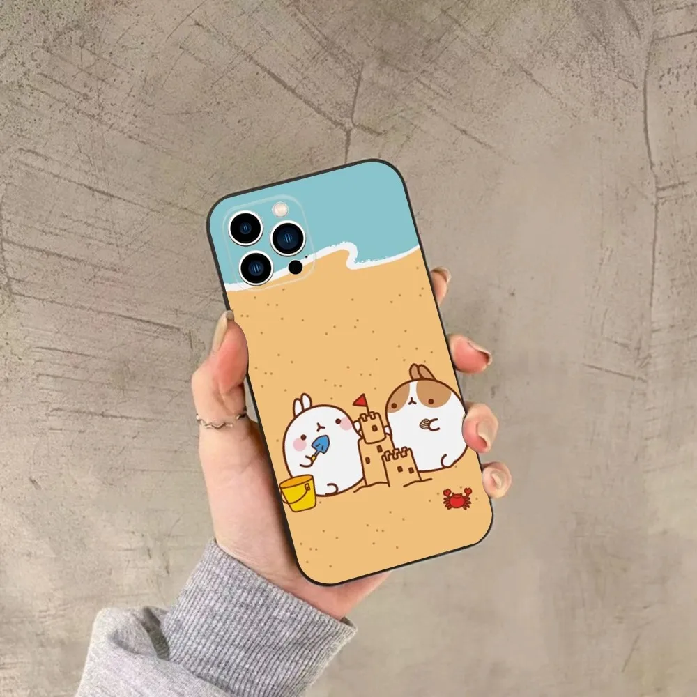 Cartoon M-MolangS Cute Phone Case For iPhone 15,14,13,12,11,Plus,Pro Max,XS,X,XR,SE,Mini,8,7 Soft Silicone Black Cover