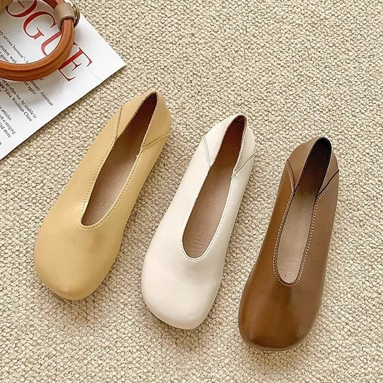 Smile Circle Leather Ballet Flats Women Simple and Comfortable Round toe Flats Shoes