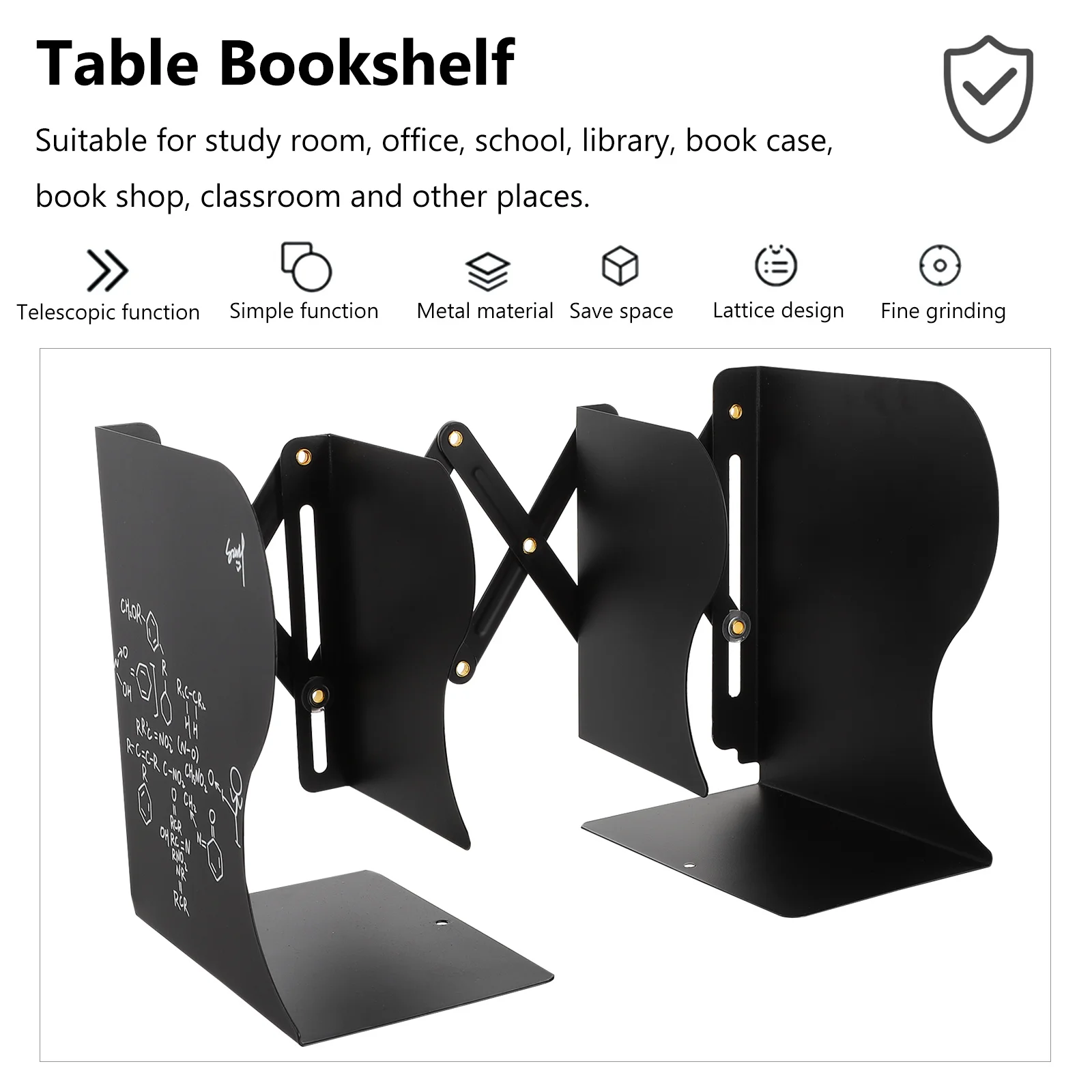 رف كتب قابل للسحب لسطح المكتب، مشبك تخزين كتب قابل للطي للدراسة والمكتب والمكتبة المدرسية، استخدم مادة الحديد، كتاب التصميم الحديث