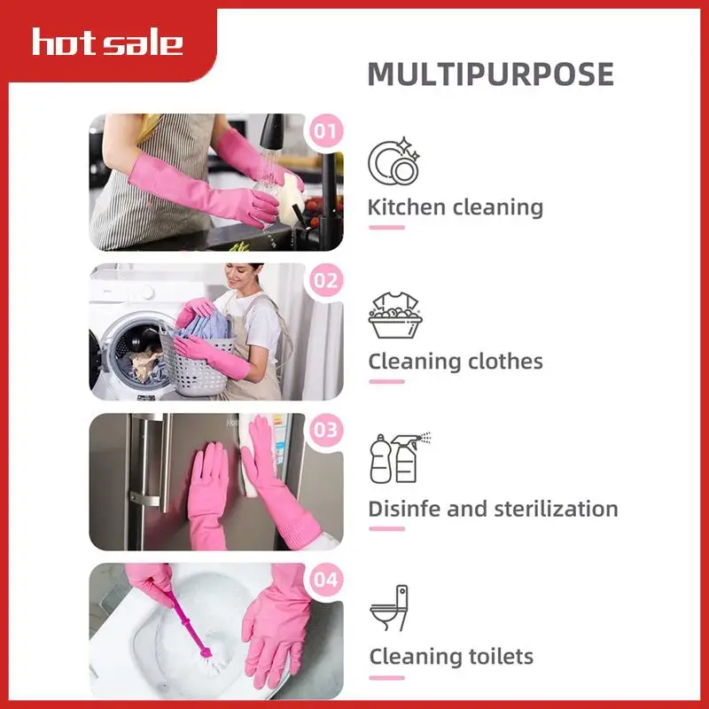 

A25I-2 пары резиновых перчаток для мытья посуды, многоразовые водонепроницаемые кухонные перчатки, нескользящие, M Rose Red
