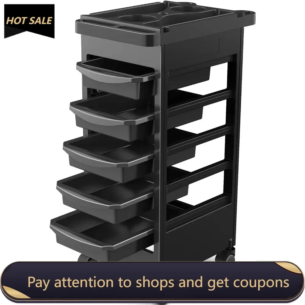 Budget Hair Styling Salon Trolley Cart with Wheels and 5 Drawers, Salon Rolling Cart for Extra Hairdresser Storage Freight free