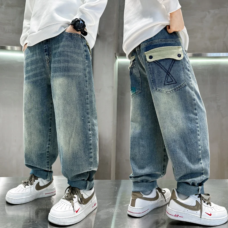 Boys Loose Fit Spring Autumn Jeans Fashionable Children Denim Pants New Arrival Kids Casual Wear Regular Jeans Trousers 5 To 14Y