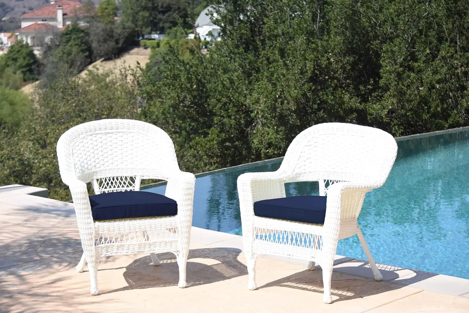 

Wicker Chair with Blue Cushion, All weather resin wicker, Set of 2, White